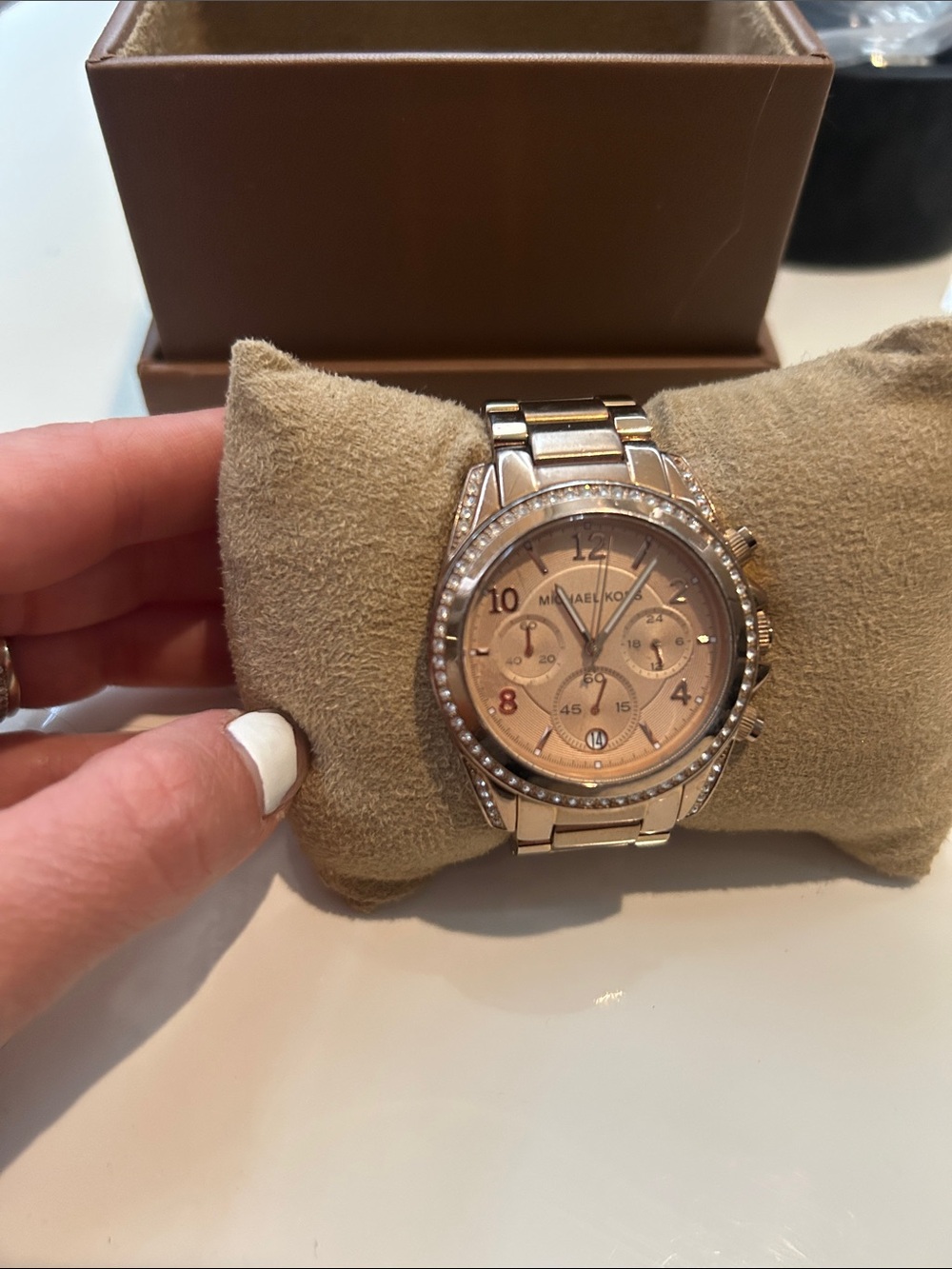 Michael Kors Rose Gold Crystal-Trim Chronograph Watch